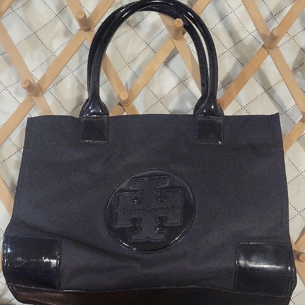 Tory Burch Black Glossy Logo Tote